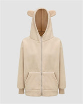 Bear Ear Fuzzy Zip Up Hooded Jacket